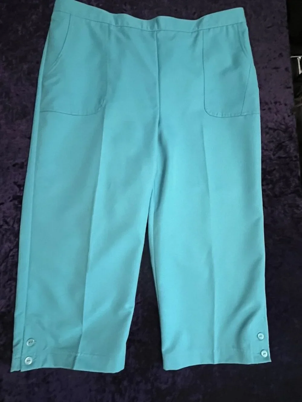 Alfred Dunner 2 Pc Outfit Size L Top 16 Capri Short Pants Summer Set Green Blue